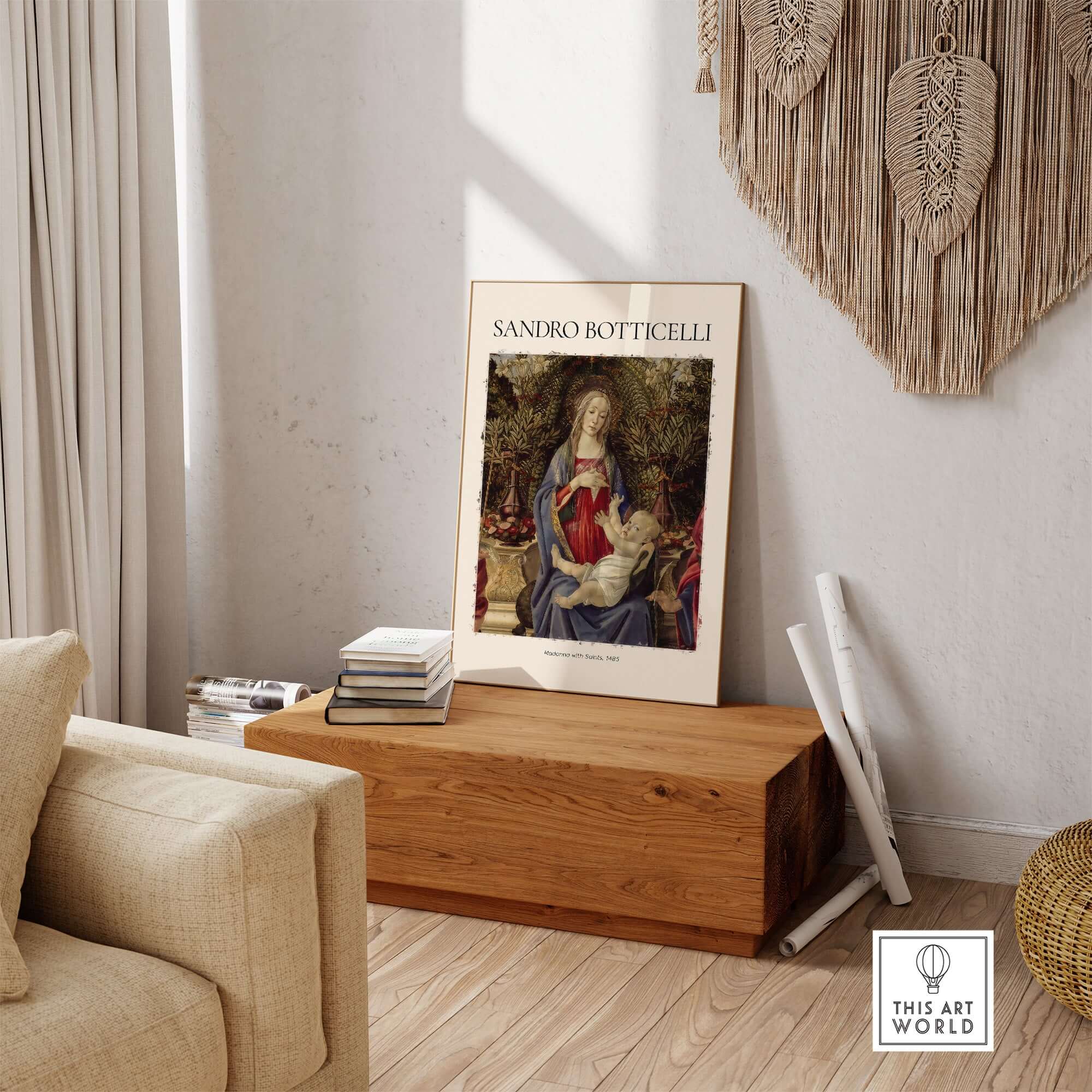Botticelli Madonna with Saints Bardi Altarpiece Art Print Renaissance Religious Poster displayed in stylish interior.