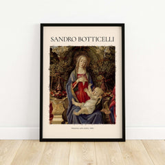 Botticelli Madonna with Saints Bardi Altarpiece Art Print Renaissance Religious Poster displayed in a black frame.