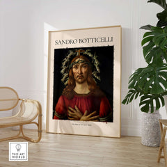 Botticelli Man of Sorrows Christ Art Print Religious Renaissance Painting Poster displayed in a modern interior.