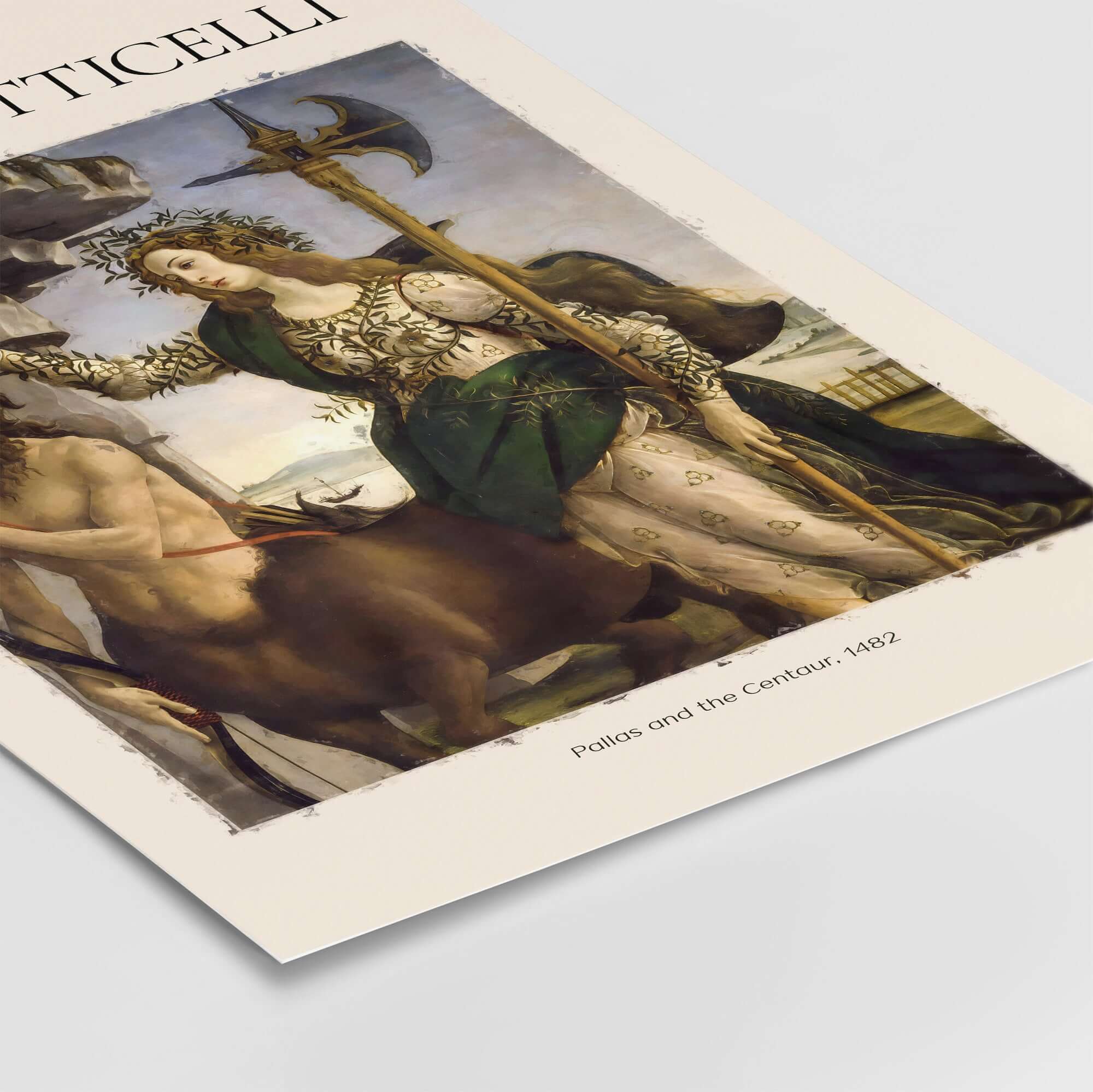 Botticelli Pallas and the Centaur Minerva Art Print Mythology Allegory Poster depicting Pallas taming a centaur.