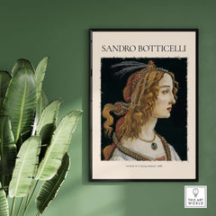 Botticelli Portrait of a Young Woman Simonetta Vespucci Art Print Renaissance Poster in a stylish home setting.