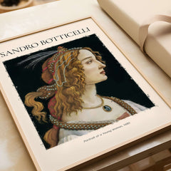 Botticelli Portrait of a Young Woman Simonetta Vespucci Art Print Renaissance Poster showcasing elegant profile and jewelry.