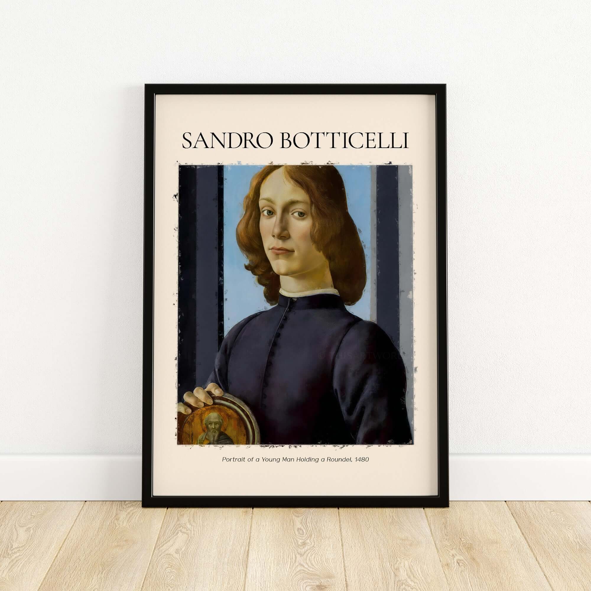 Botticelli Portrait of a Young Man Roundel 1480 Art Print Renaissance Florentine Poster framed on wall