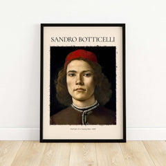 Botticelli Portrait Young Man Red Hat 1483 Art Print Renaissance Florentine Poster showcasing a youth in a red cap.