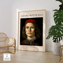 Botticelli Portrait Young Man Red Hat 1483 Art Print Renaissance Florentine Poster displayed in a stylish interior.