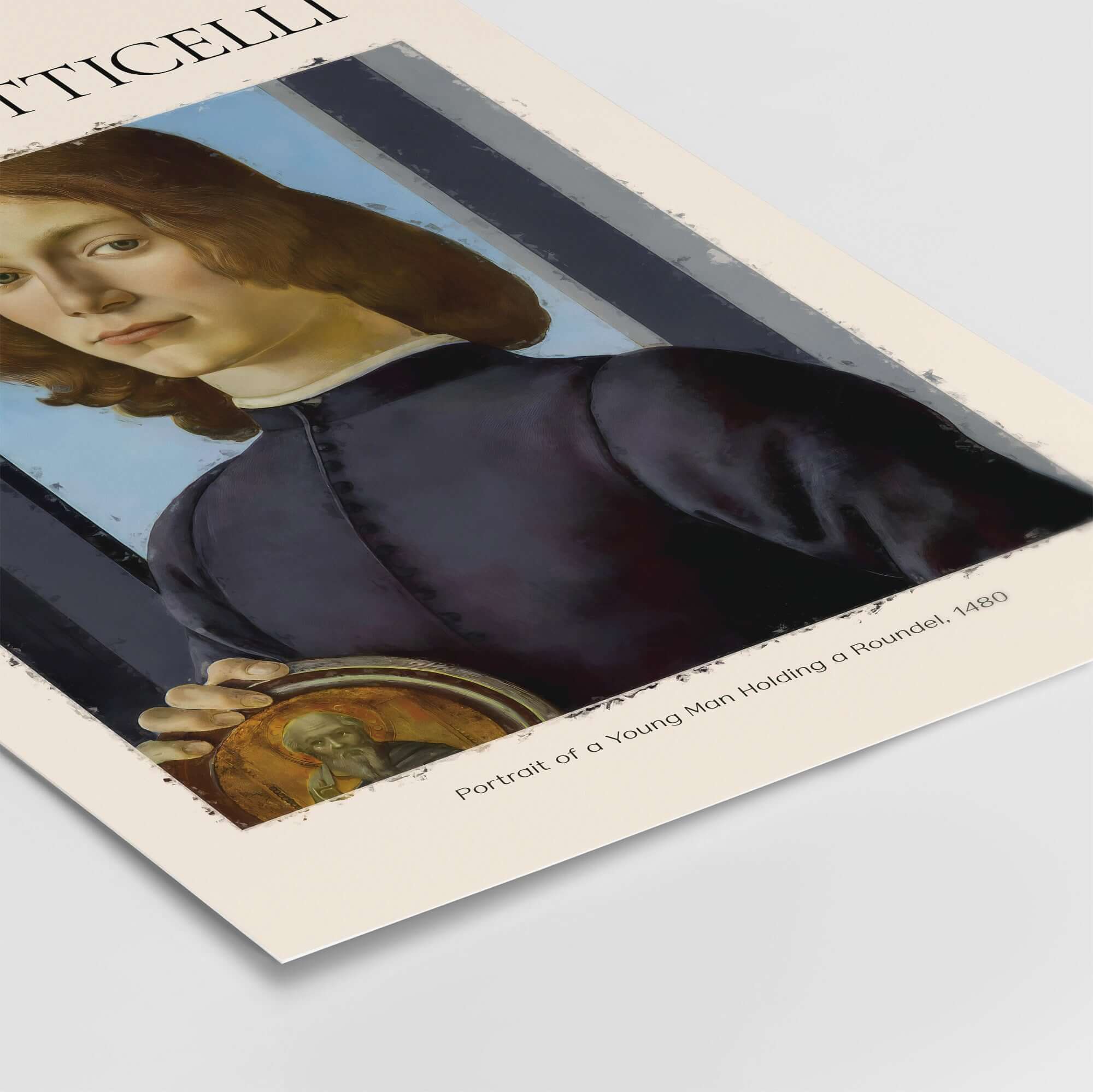 Botticelli Portrait of a Young Man Roundel 1480 Art Print Renaissance Florentine Poster featuring a young man. 