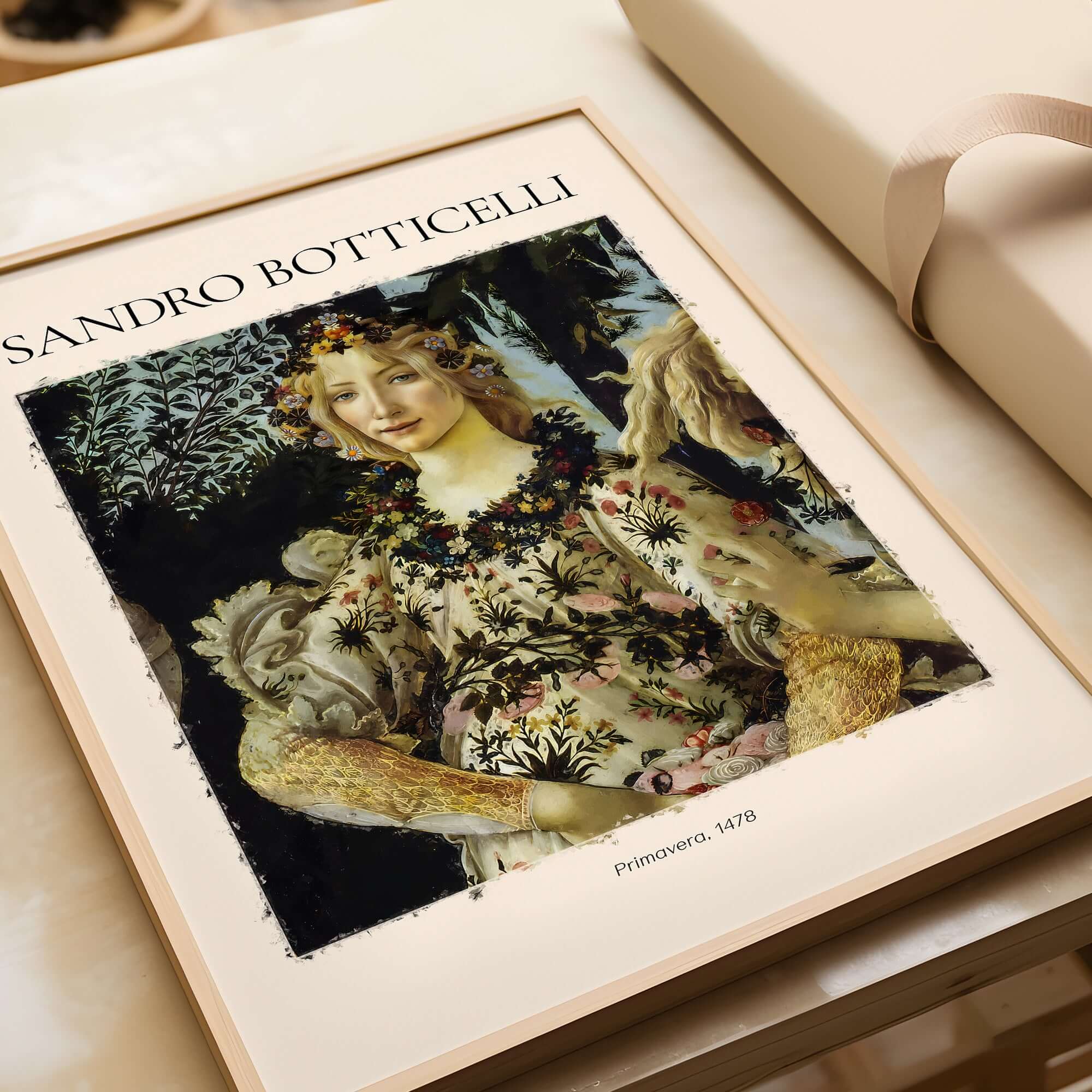 Botticelli Primavera Detail Flora Art Print Renaissance Allegory Spring Poster featuring goddess Flora in floral gown.
