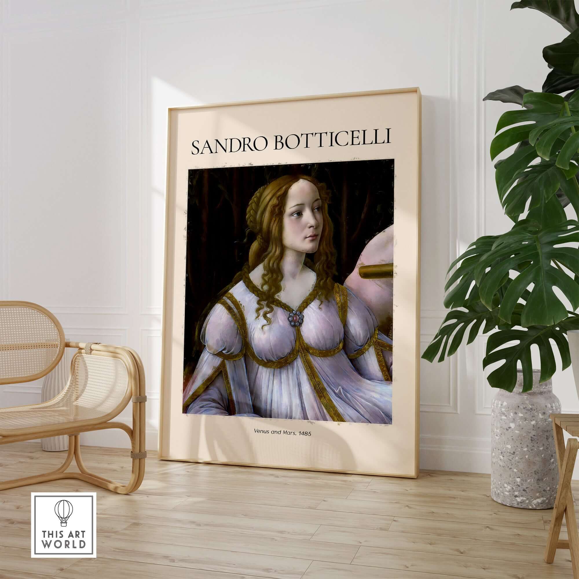 Botticelli Venus and Mars Detail Art Print Renaissance Portrait Poster Wall Art featuring a serene goddess.