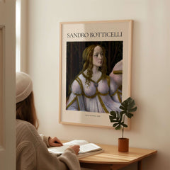 Botticelli Venus and Mars Detail Art Print Renaissance Portrait Poster Wall Art displayed in a cozy room.