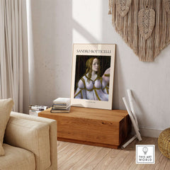 Botticelli Venus and Mars Detail Art Print Renaissance Portrait Poster Wall Art displayed in a stylish interior.