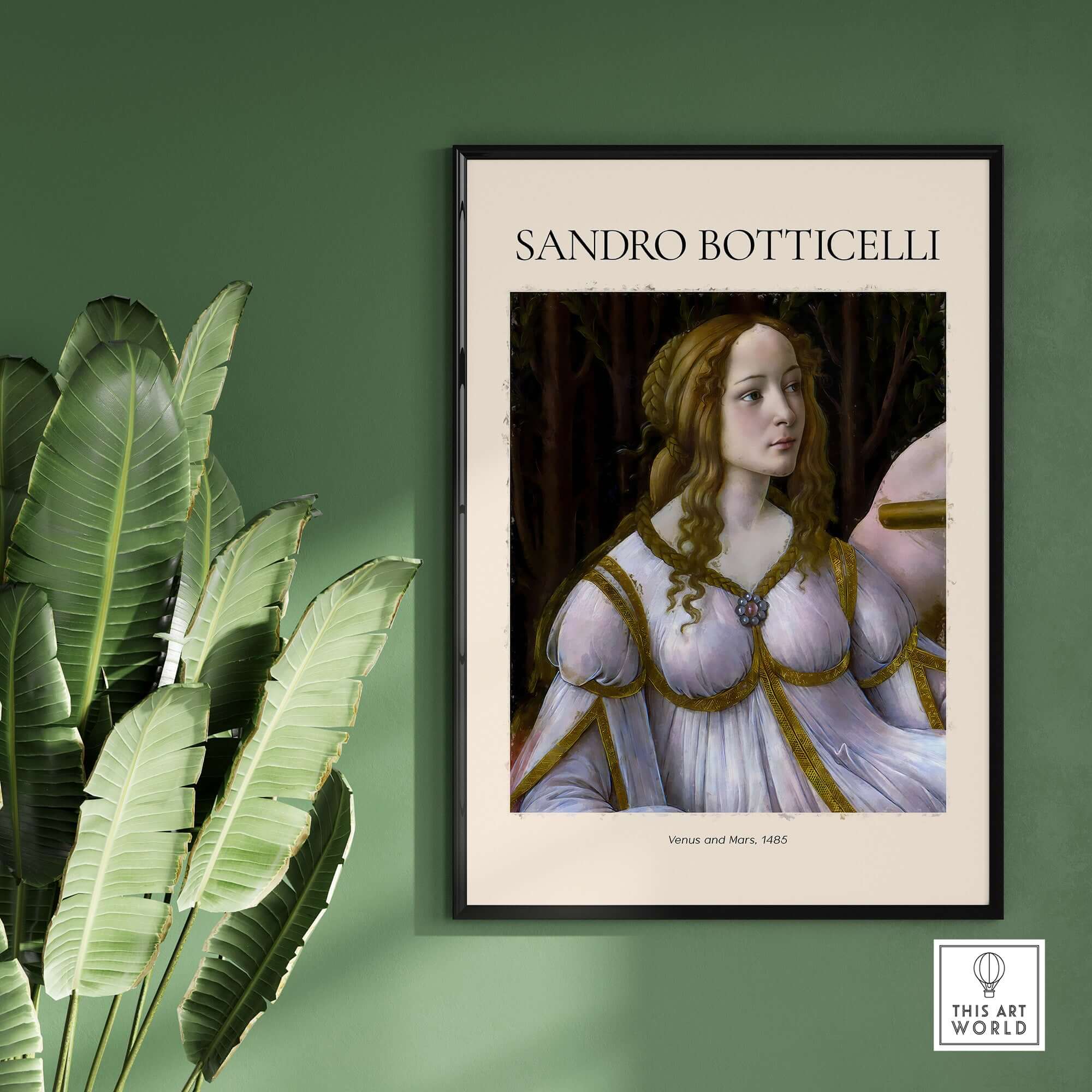 Botticelli Venus and Mars Detail Art Print Renaissance Portrait Poster Wall Art, featuring a portrait of Venus.