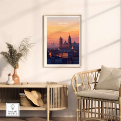 Braga Cathedral Rooftops View Print | Portuguese City Wall Decor displayed in a modern interior setting.