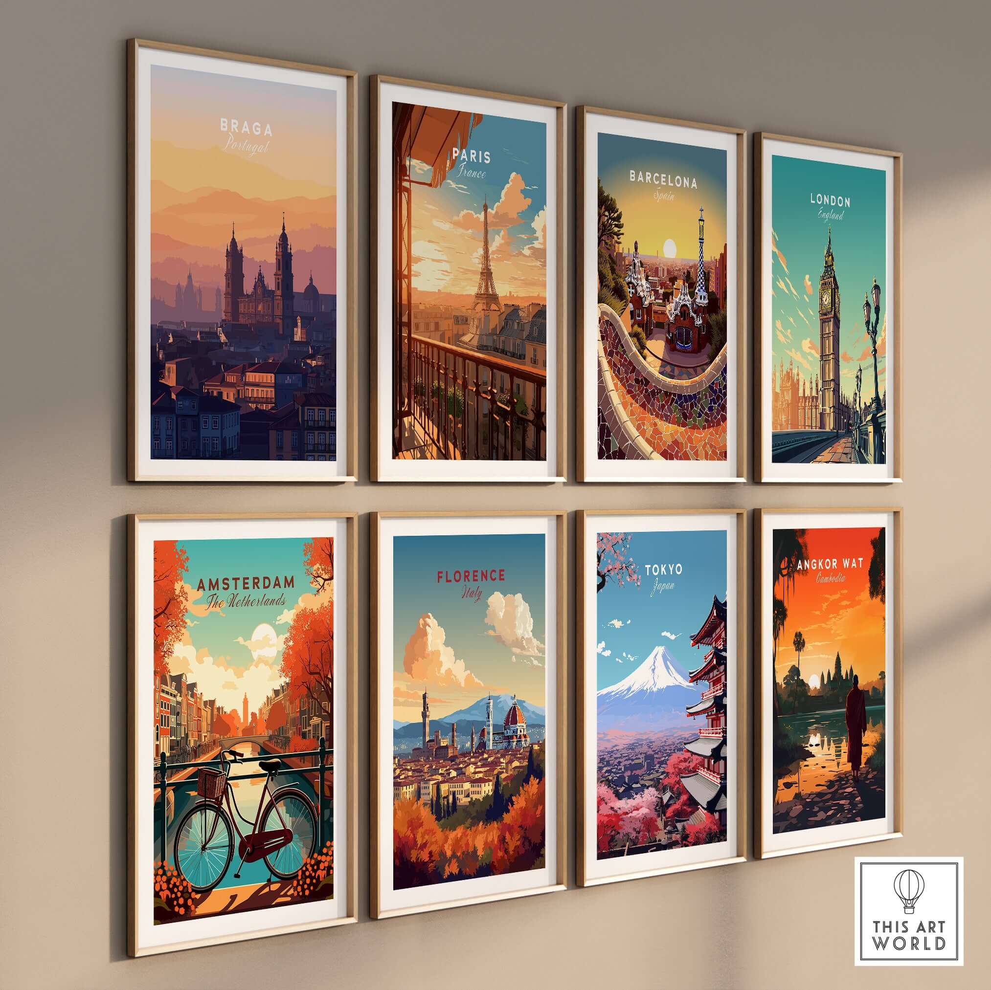 Braga Cathedral Rooftops View Print | Portuguese City Wall Decor collection of city skyline art prints on a wall.