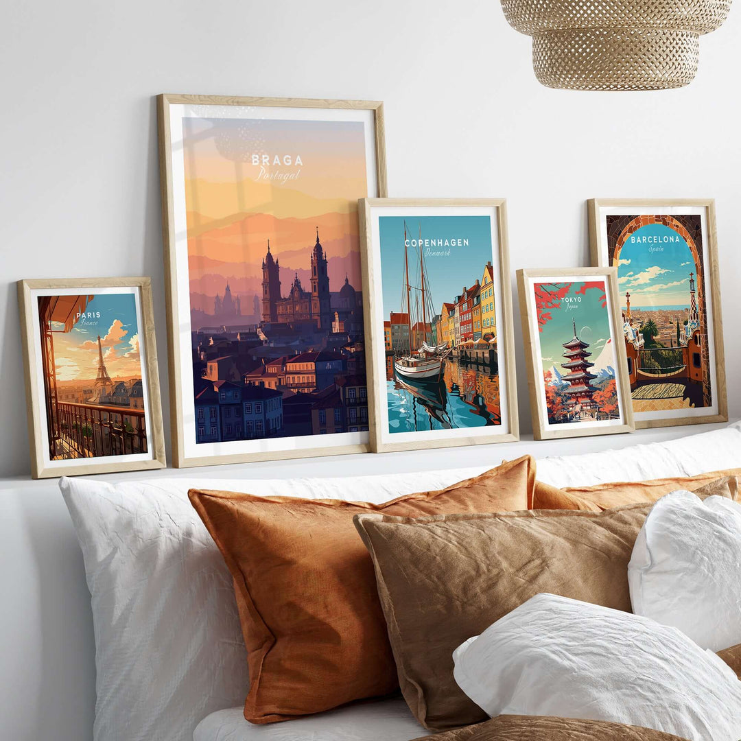 Braga Cathedral Rooftops View Print | Portuguese City Wall Decor displayed in a gallery wall arrangement.