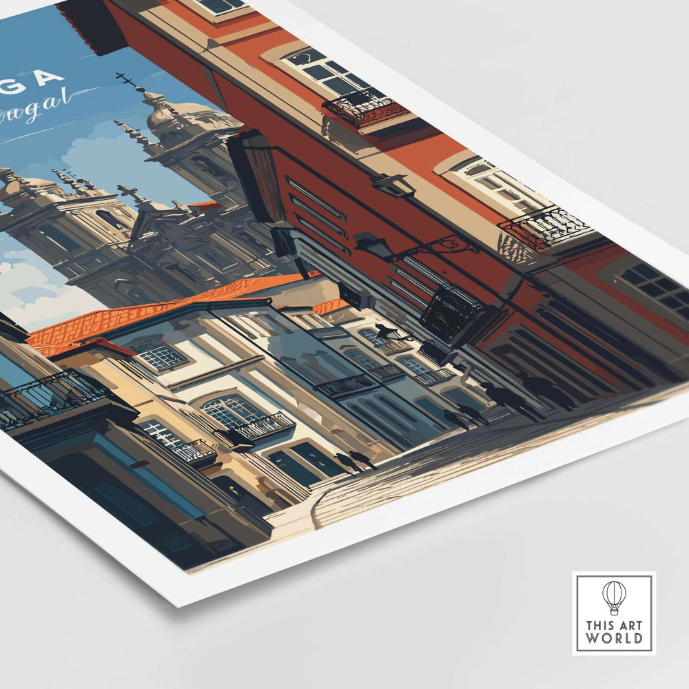 Braga Historic Centre Print | Portuguese Urban Wall Art showcasing the stunning architecture and vibrant streets of Braga, Portugal.