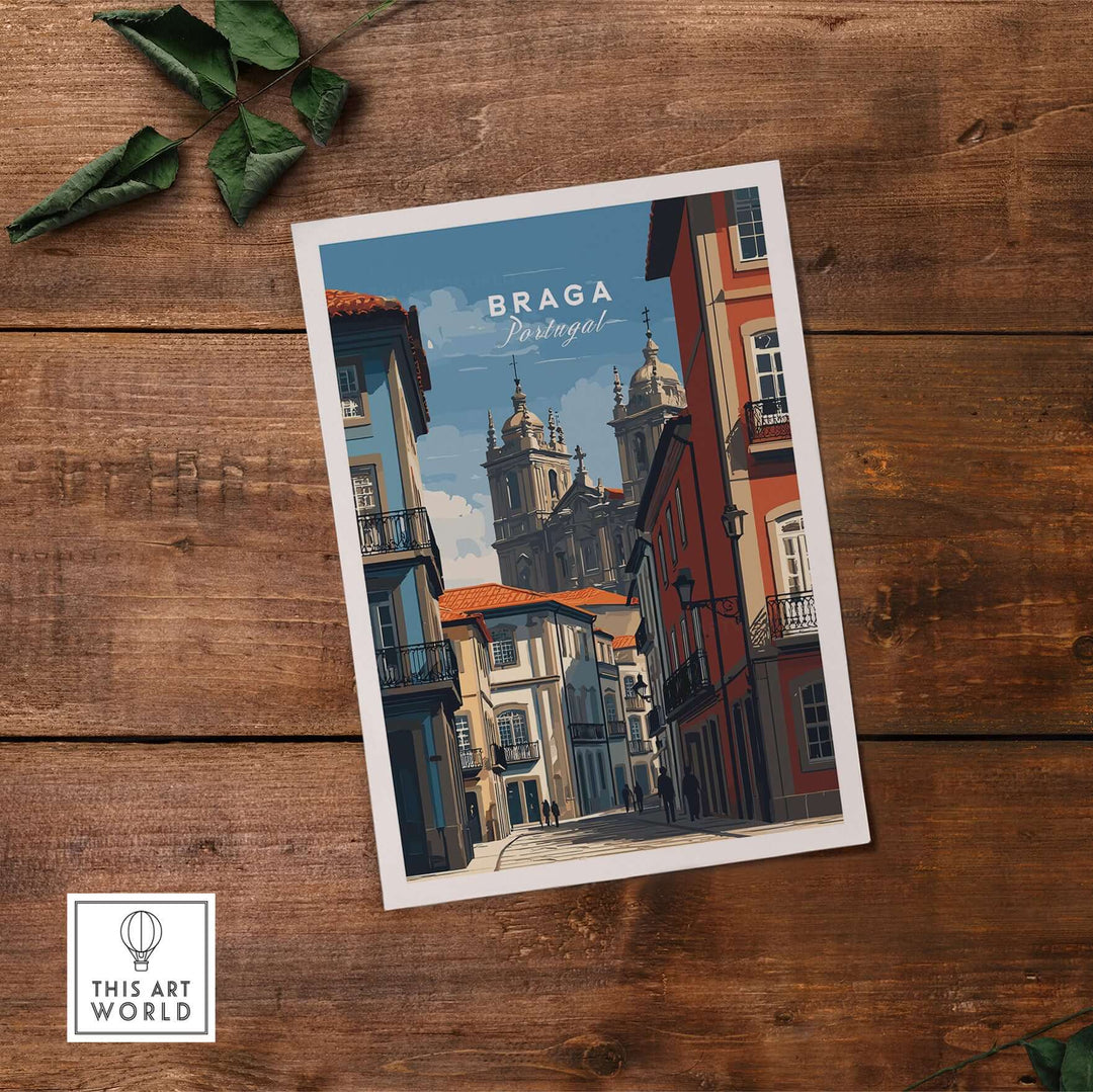 Braga Historic Centre Print | Portuguese Urban Wall Art featuring Braga's vibrant streets and historic architecture.