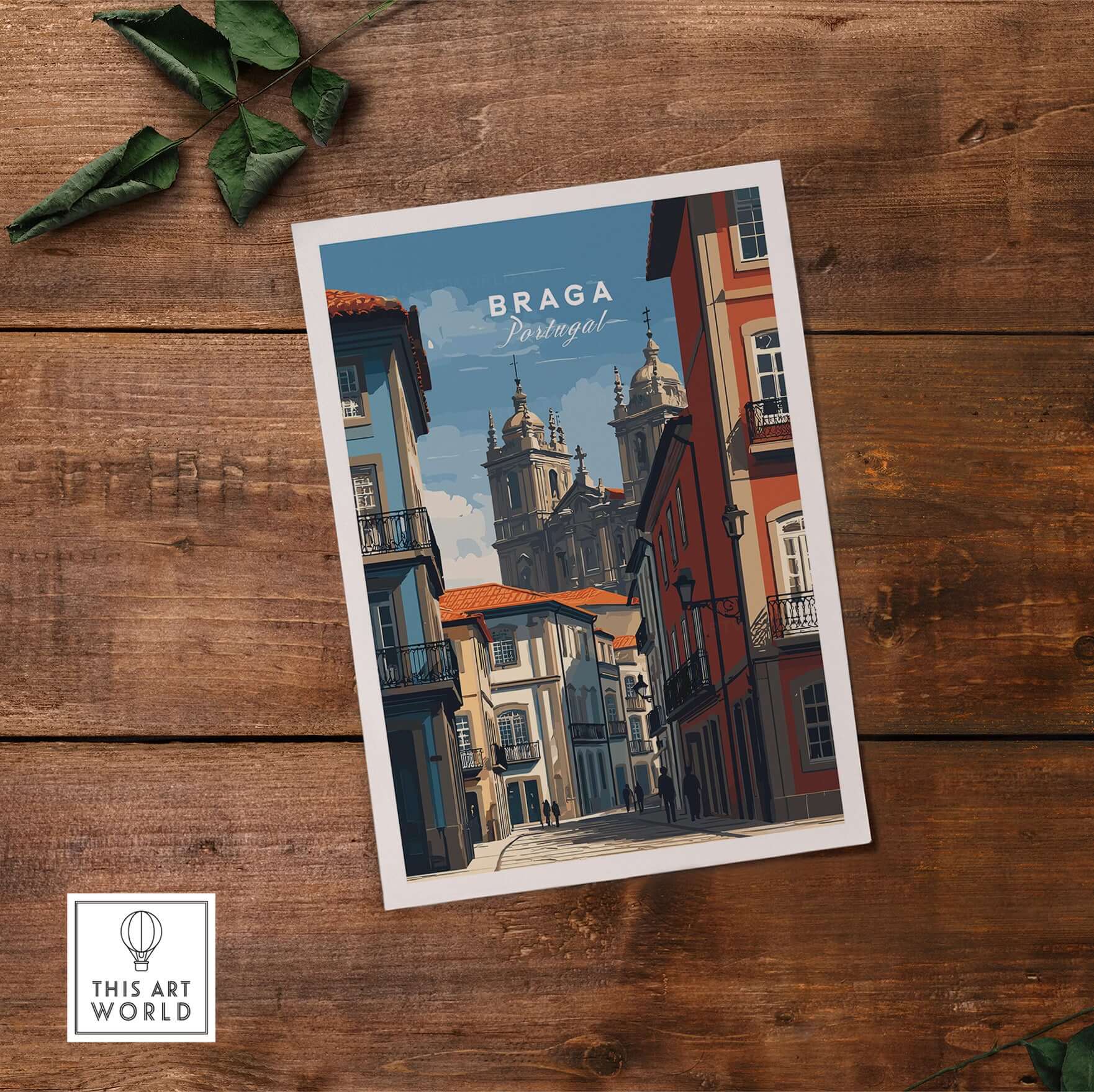 Braga Historic Centre Print | Portuguese Urban Wall Art showcasing Braga's iconic architecture and charm.