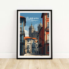 Braga Historic Centre Print | Portuguese Urban Wall Art featuring vibrant streets and historic buildings in Braga, Portugal.