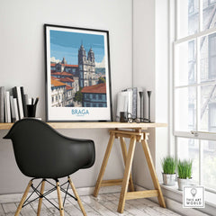 Braga Portugal Art Print | Cathedral City Poster displayed in a stylish interior setting with modern decor.
