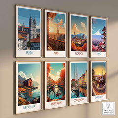 Braga Portugal Art Print | Cathedral City Poster displayed among other city art prints in a cozy gallery wall setting.