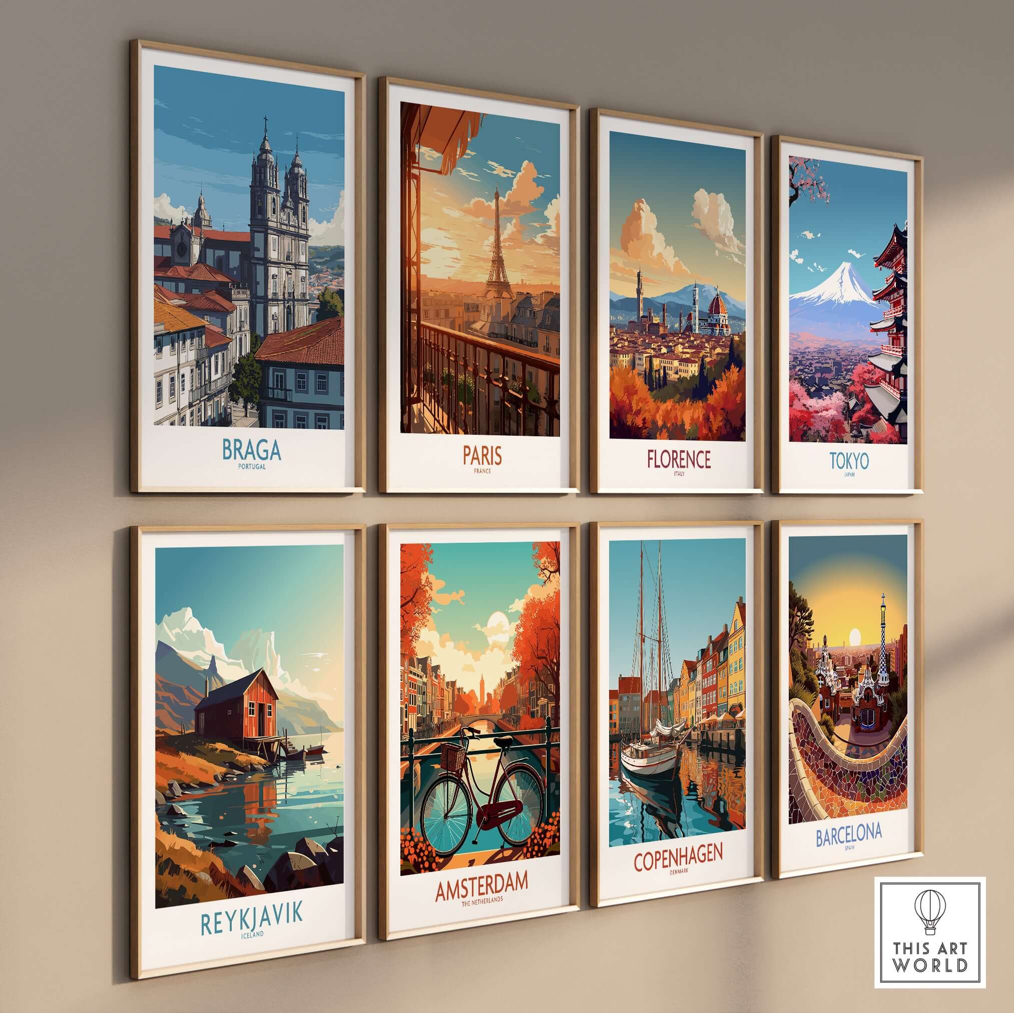 Braga Portugal Art Print | Cathedral City Poster displayed among other city art prints in a cozy gallery wall setting.