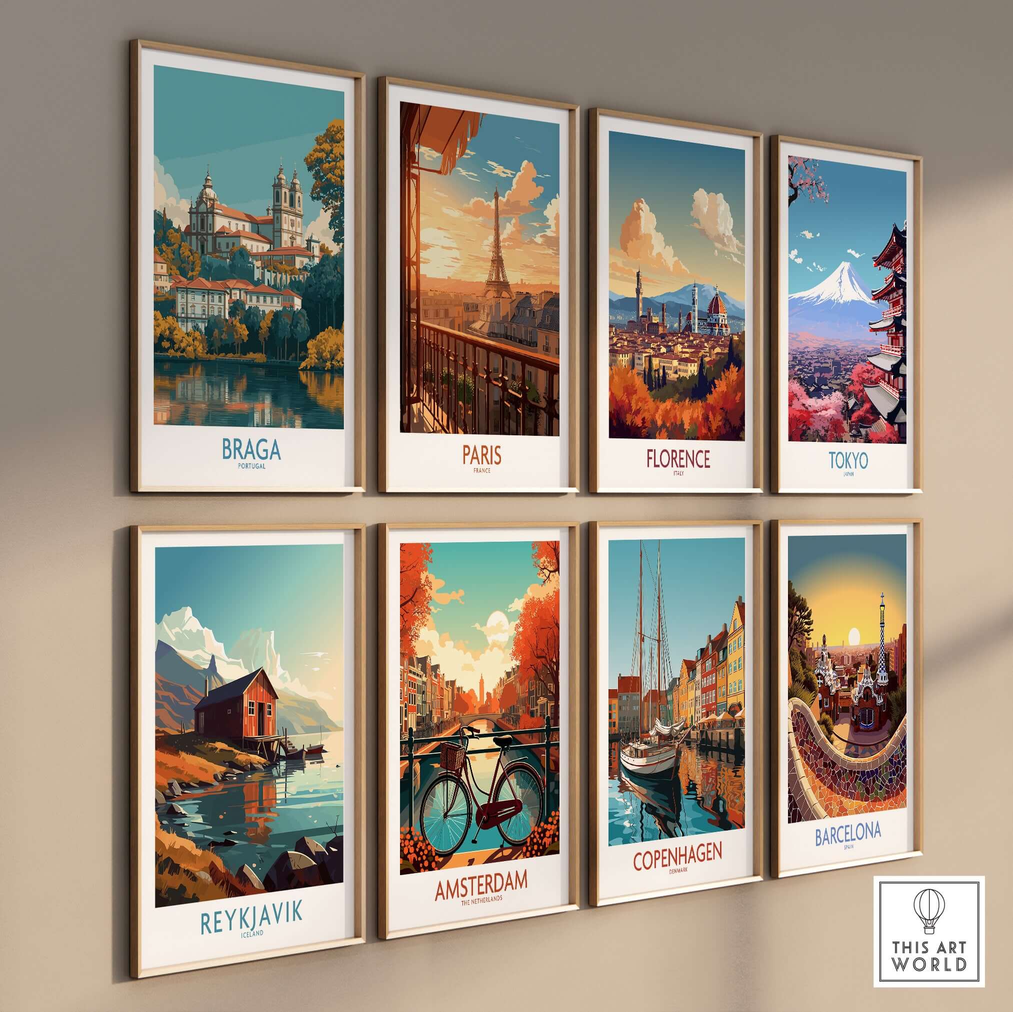 Braga Portugal Art Print | Travel Poster displayed among other iconic city art prints in a stylish gallery wall.