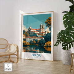 Braga Portugal Art Print | Travel Poster showcasing the city's beauty in vibrant colors and detailed design.