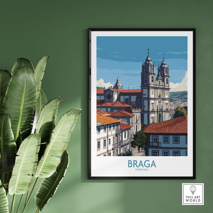 Braga Portugal Art Print | Cathedral City Poster featuring Braga's cathedral and vibrant cityscape in a stylish frame.