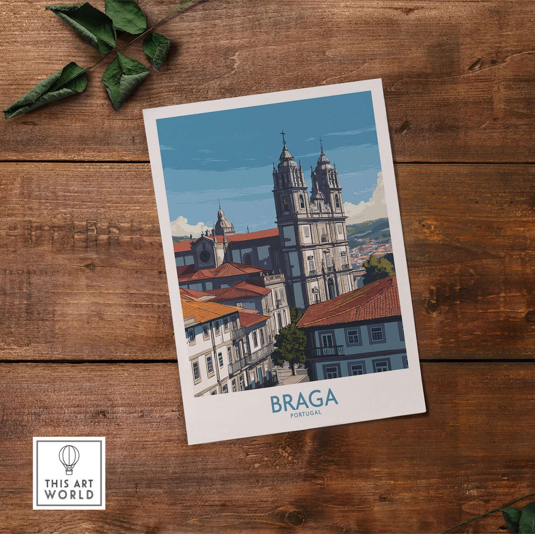 Braga Portugal Art Print | Cathedral City Poster showcasing Braga's stunning cathedral and historic architecture.