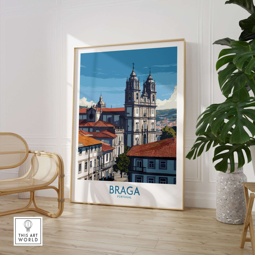 Braga Portugal Art Print | Cathedral City Poster showcasing Braga's stunning architecture in a stylish living room setting.