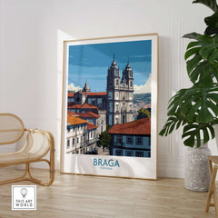Braga Portugal Art Print | Cathedral City Poster featuring the iconic cathedral in a stylish living space.
