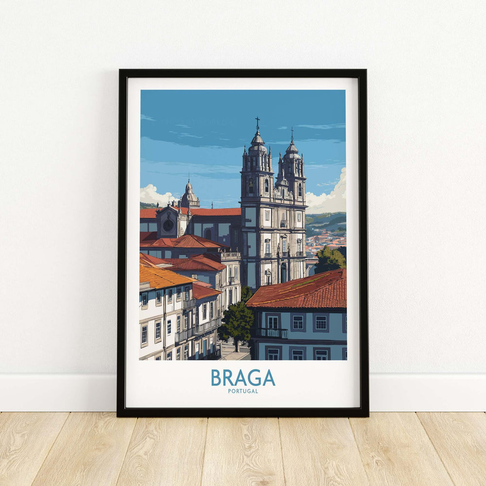 Braga Portugal Art Print | Cathedral City Poster showcasing the stunning architecture of Braga's cathedral.