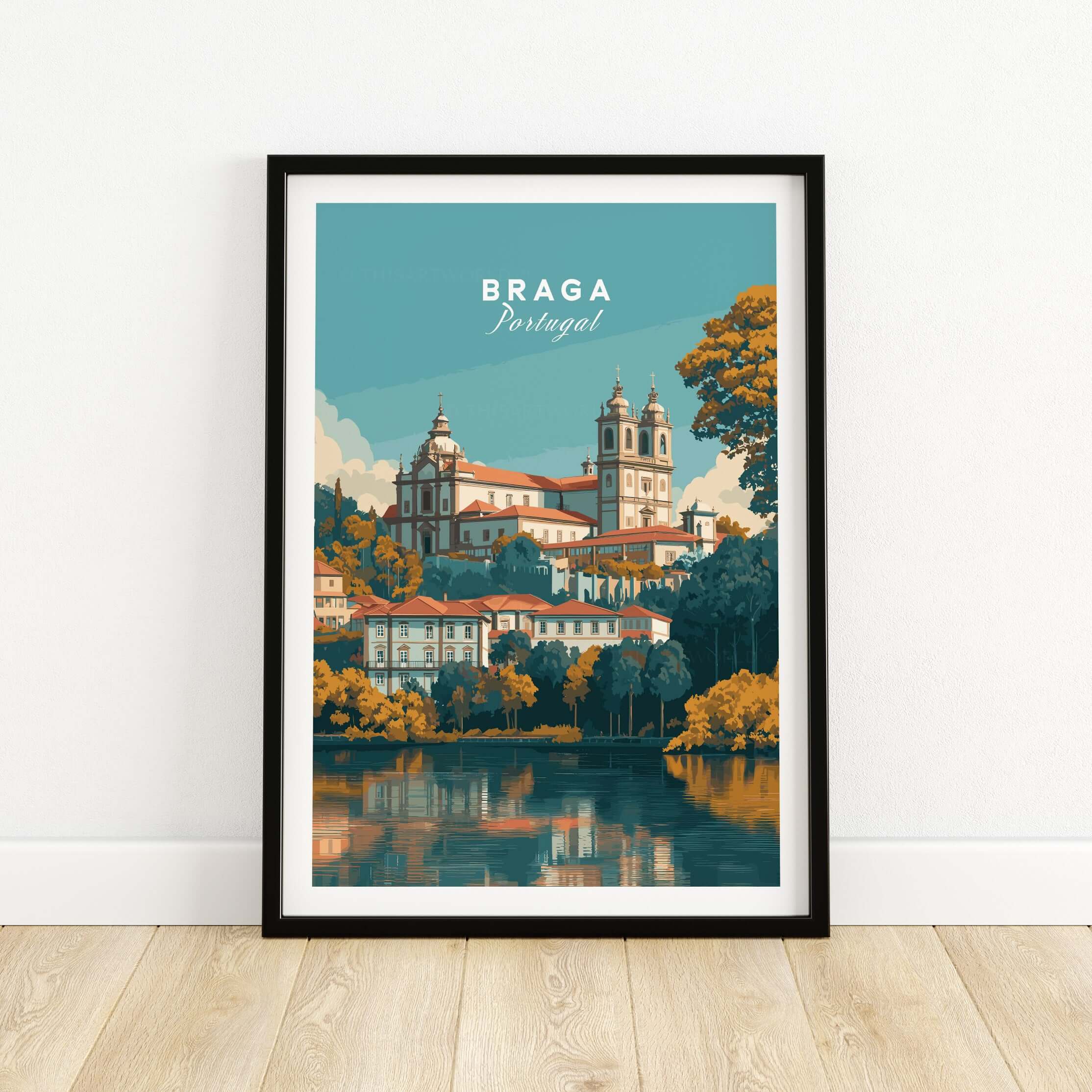 Braga Print | Portuguese Wall Decor showcasing a picturesque view of Braga, Portugal, framed and ready to enhance your home decor.