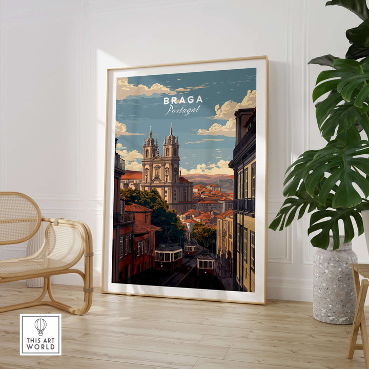 Braga Print | Portuguese Travel Wall Art featuring the historic cityscape of Braga, Portugal, in a stylish frame.