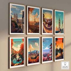 Braga Print | Portuguese Travel Wall Art displayed among various city-themed prints on a gallery wall.