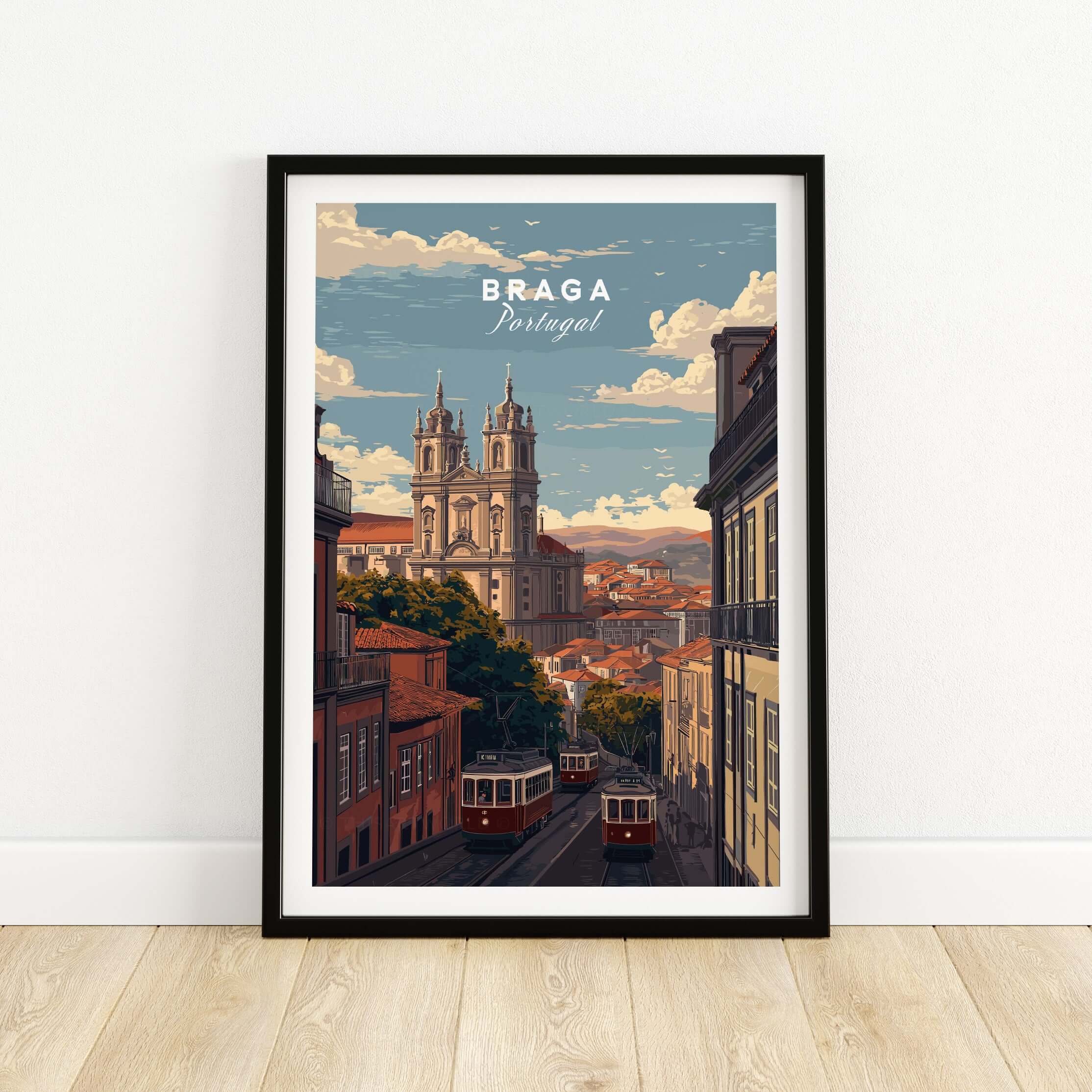 Braga Print | Portuguese Travel Wall Art featuring a scenic view of Braga, Portugal.