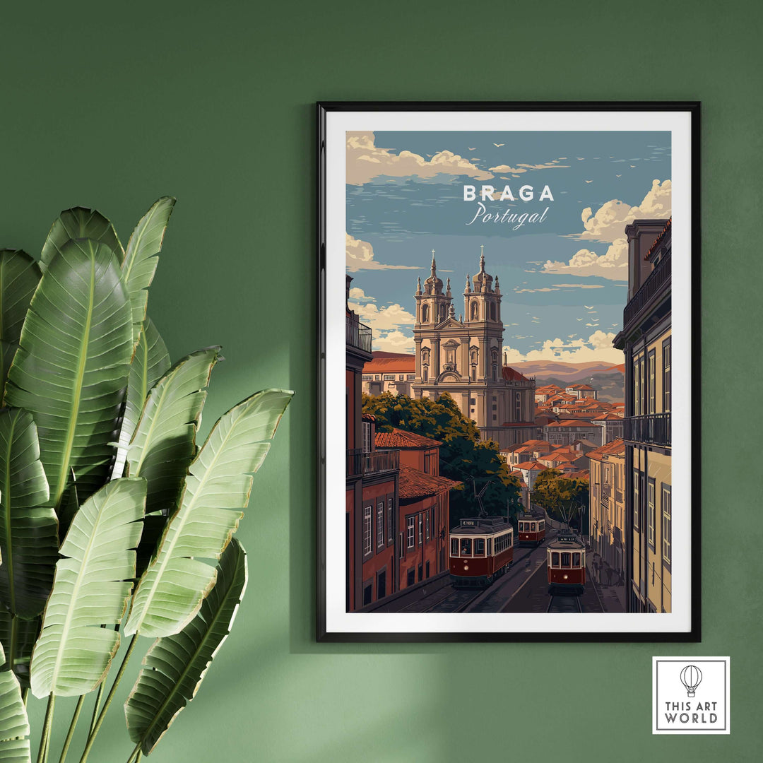Braga Print | Portuguese Travel Wall Art featuring a scenic view of Braga, Portugal with historic architecture.