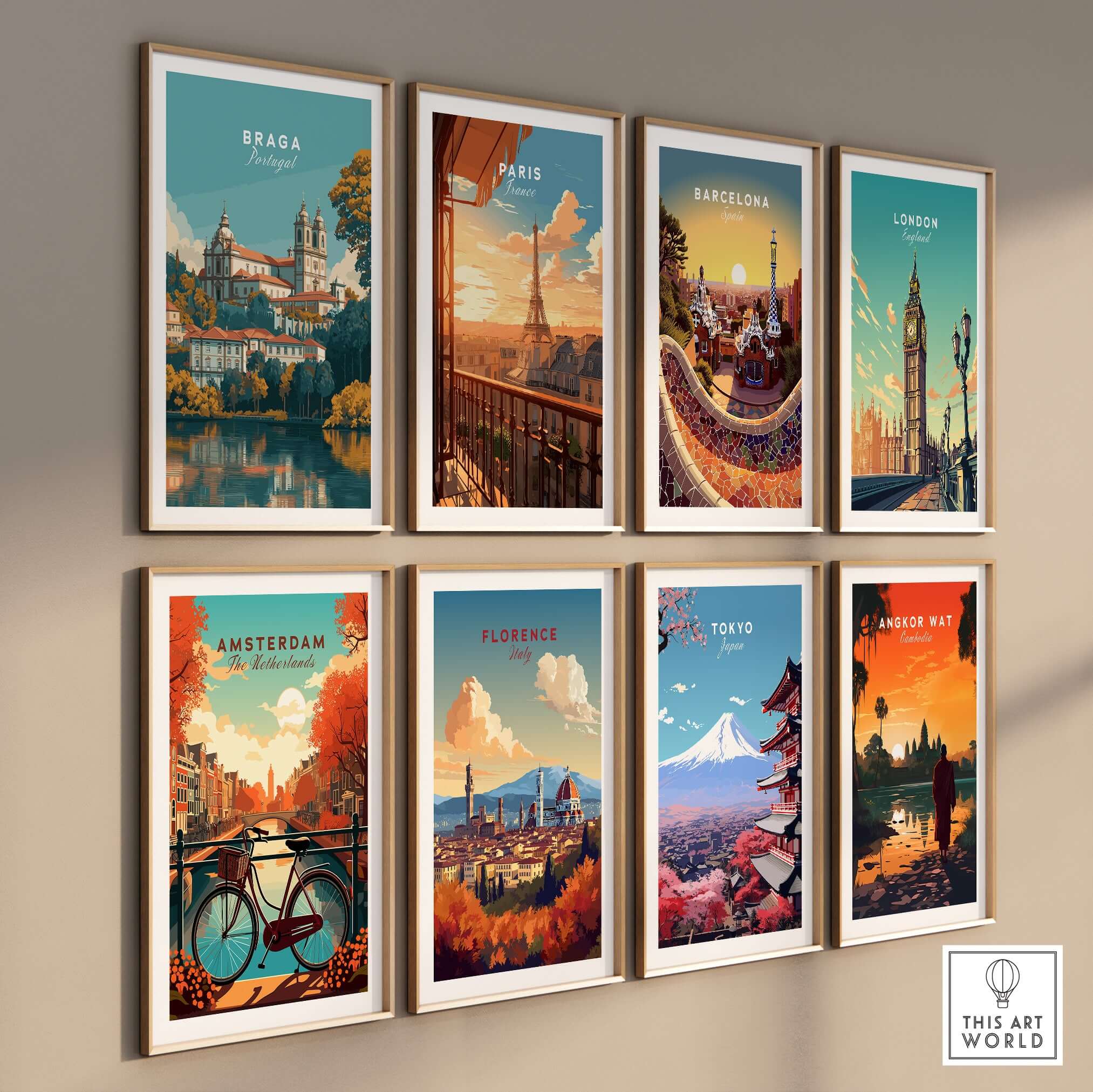 Braga Print | Portuguese Wall Decor showcased among various city prints on a stylish wall display.