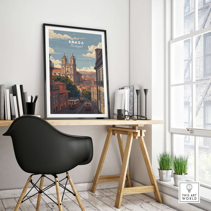Braga Print | Portuguese Travel Wall Art displayed in a stylish living area, capturing the beauty of Braga, Portugal.