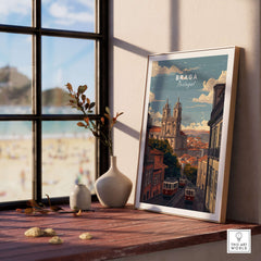 Braga Print | Portuguese Travel Wall Art displayed in a sunny room, highlighting the beauty of Braga, Portugal.