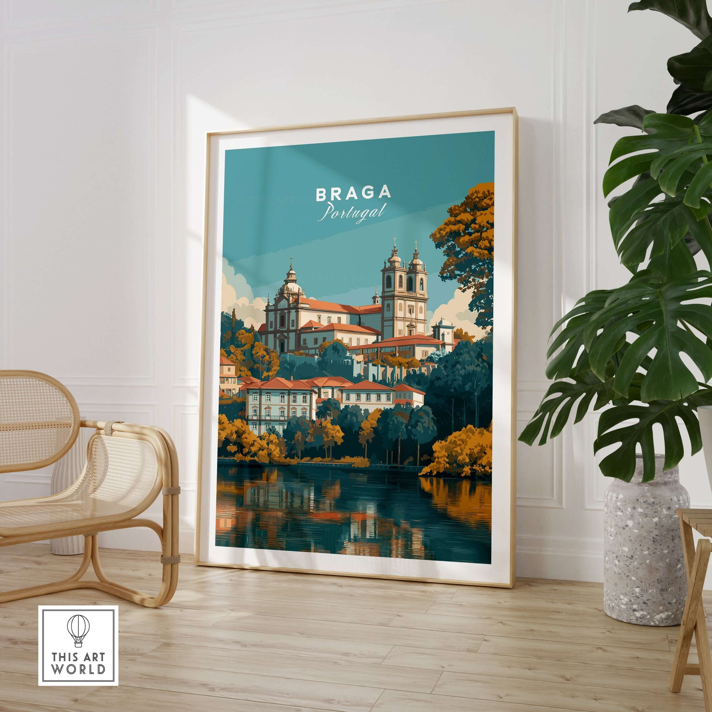 Braga Print | Portuguese Wall Decor featuring a scenic view of Braga, Portugal in a stylish home setting.