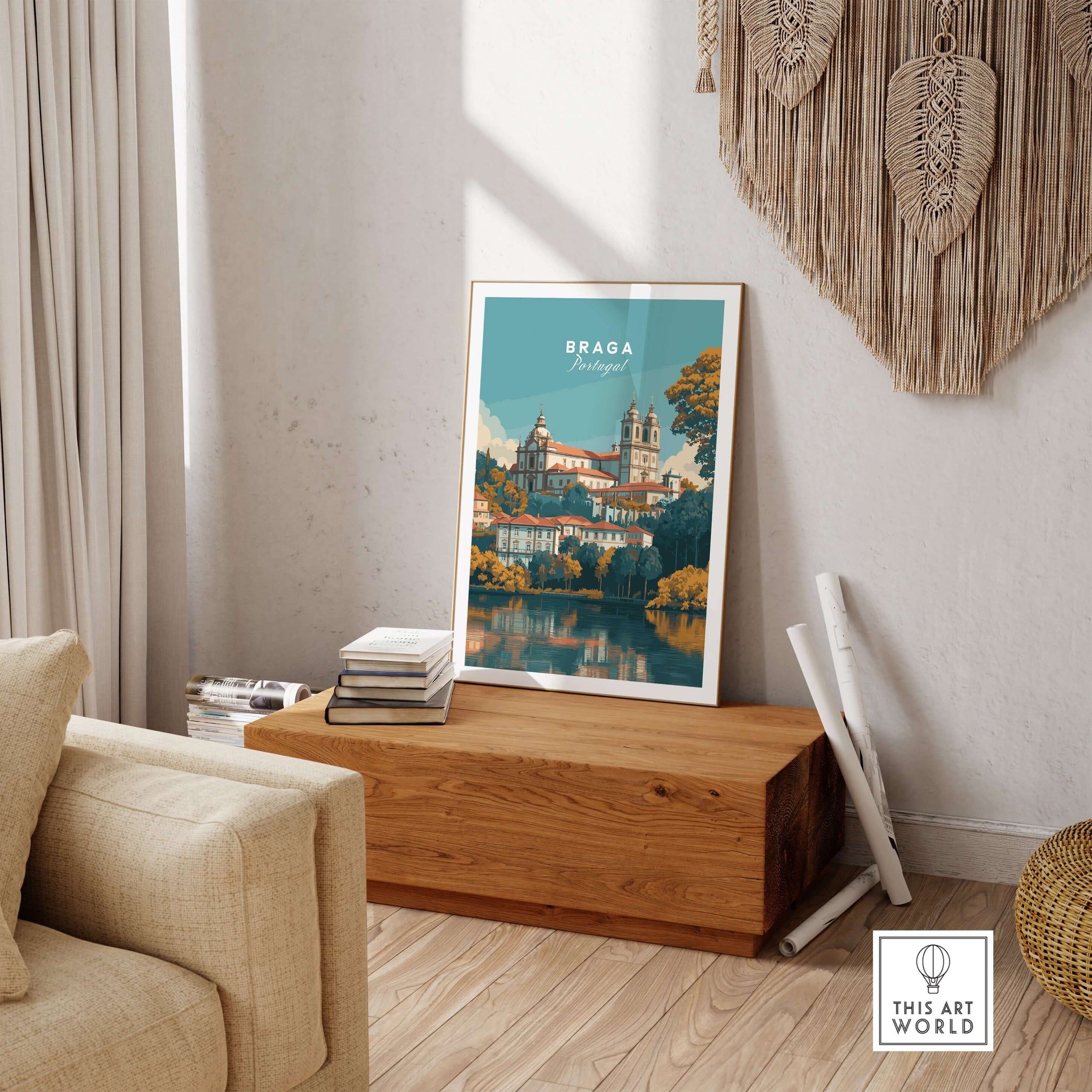 Braga Print | Portuguese Wall Decor showcasing Braga's landscape in a stylish living room setting.