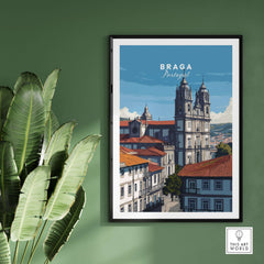 Braga Print | Portuguese Wall Decor framed artwork showcasing Braga's architecture and charm.