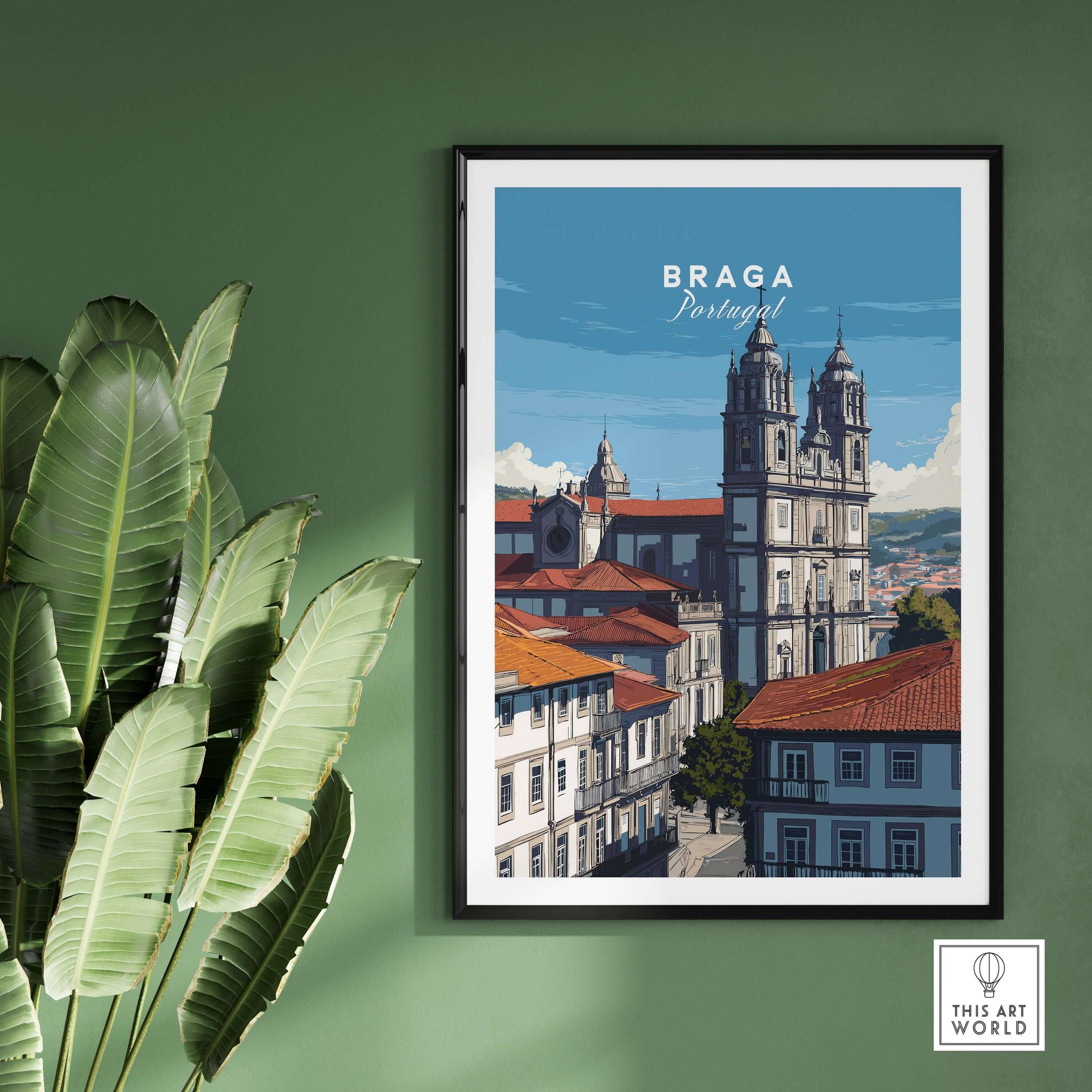 Braga Print | Portuguese Wall Decor framed artwork showcasing Braga's architecture and charm.