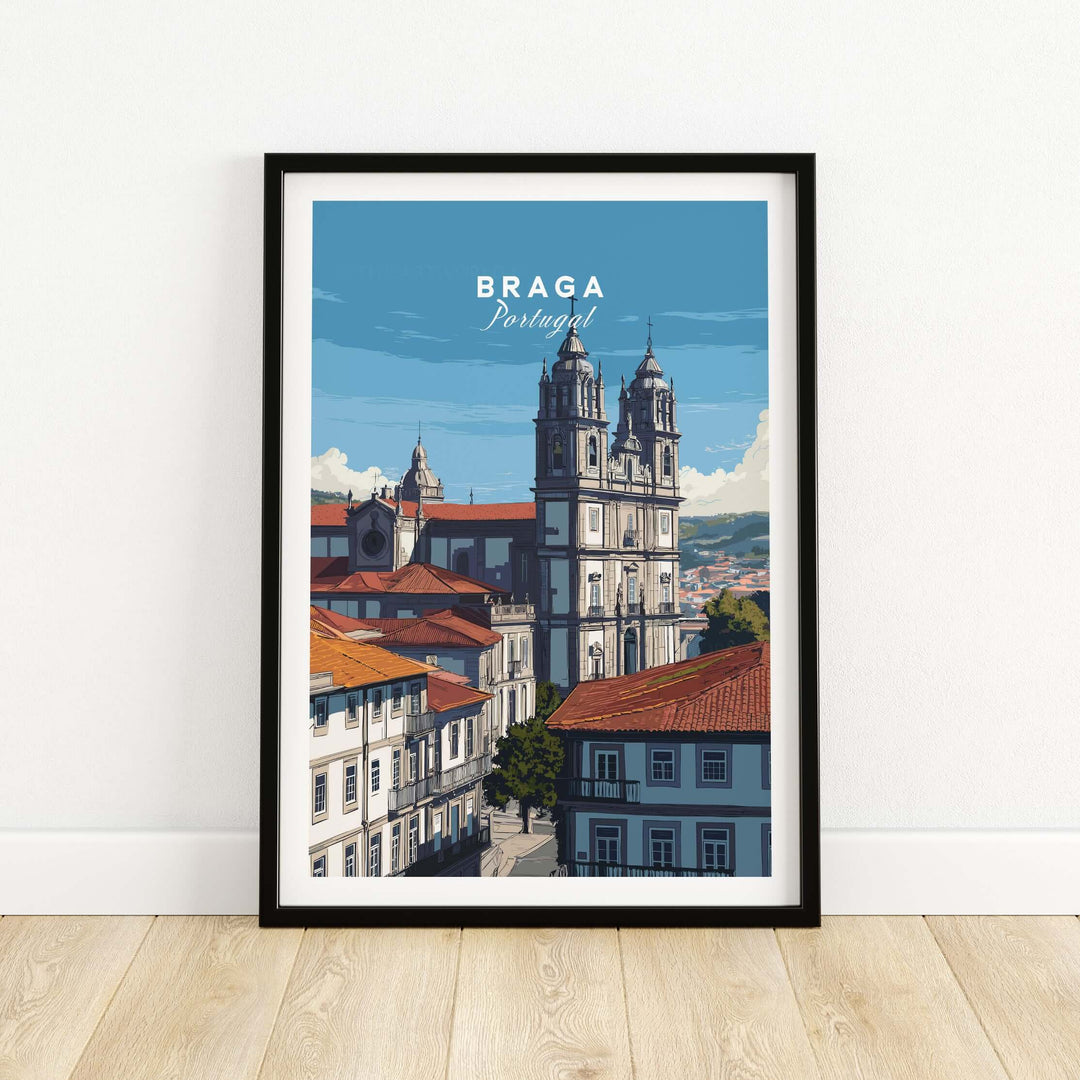 Braga Print | Portuguese Wall Decor featuring a scenic view of Braga, Portugal in a stylish framed artwork.