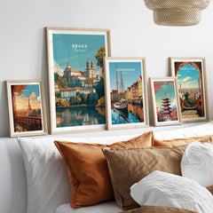 Braga Print | Portuguese Wall Decor displayed among other city prints in a cozy home setting.