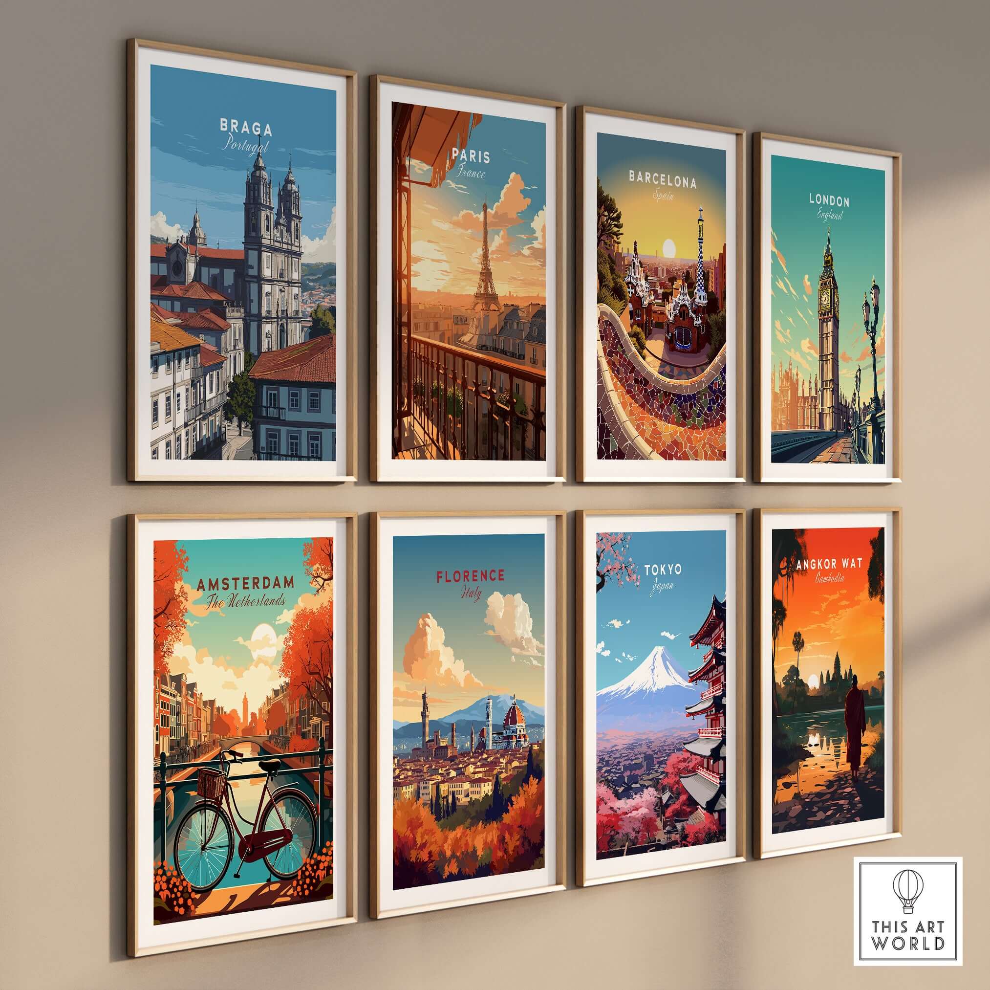 Braga Print | Portuguese Wall Decor collection of city posters displayed on a wall, showcasing various iconic locations.