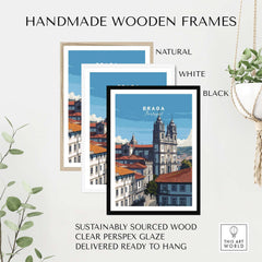 Braga Print | Portuguese Wall Decor in handmade wooden frames featuring natural, white, and black finishes.