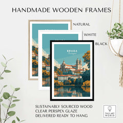 Braga Print | Portuguese Wall Decor framed in handmade wooden frames in natural, white, and black colors.