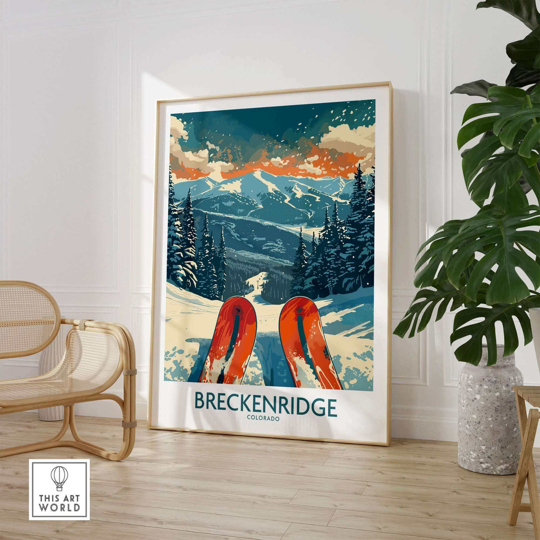 Breckenridge Colorado Ski Poster showcasing stunning mountain scenery, perfect for ski enthusiasts and home decor.